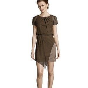Karen Millen 100% Silk Draped Mini Dress Brown UK6 US 2 Short Sleeve Blouson NWT